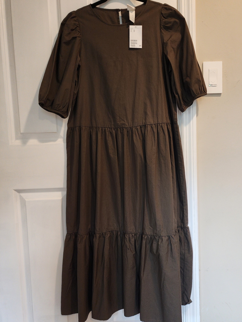 H&M Brown Puff Sleeve Tiered Maxi Dress